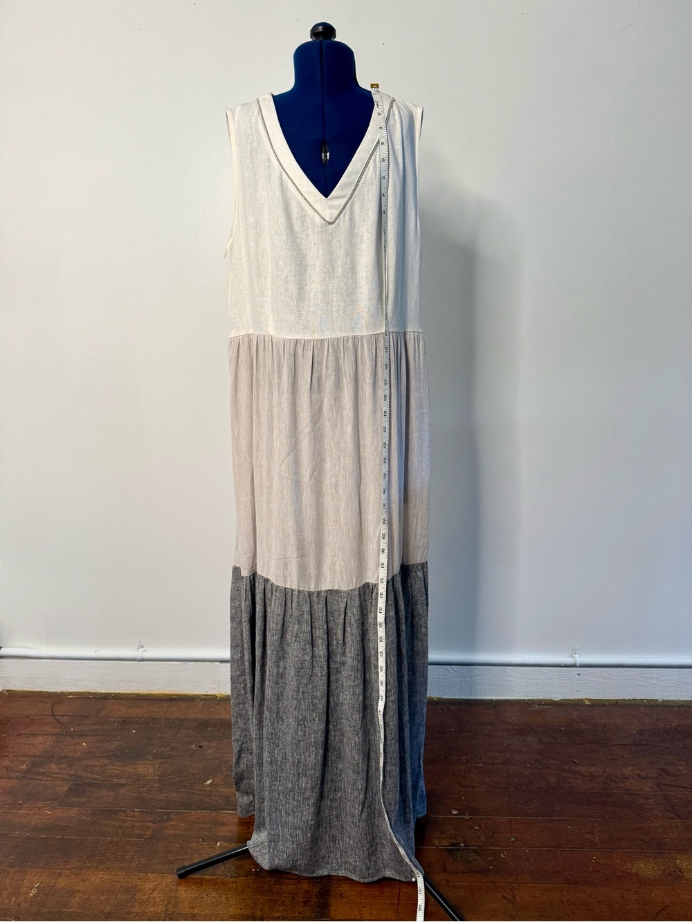 Joie Sleeveless V-Neck Maxi Dress in Ivory, Taupe & Charcoal